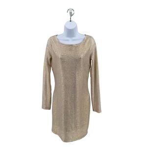 Allen B Schwartz Gold Short Dress Womens XS Long Sleeve Scoop Neck Keyhole Mini